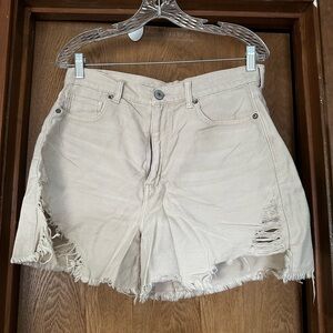 American Eagle Outfitters Beige Distressed Jean Shorts
